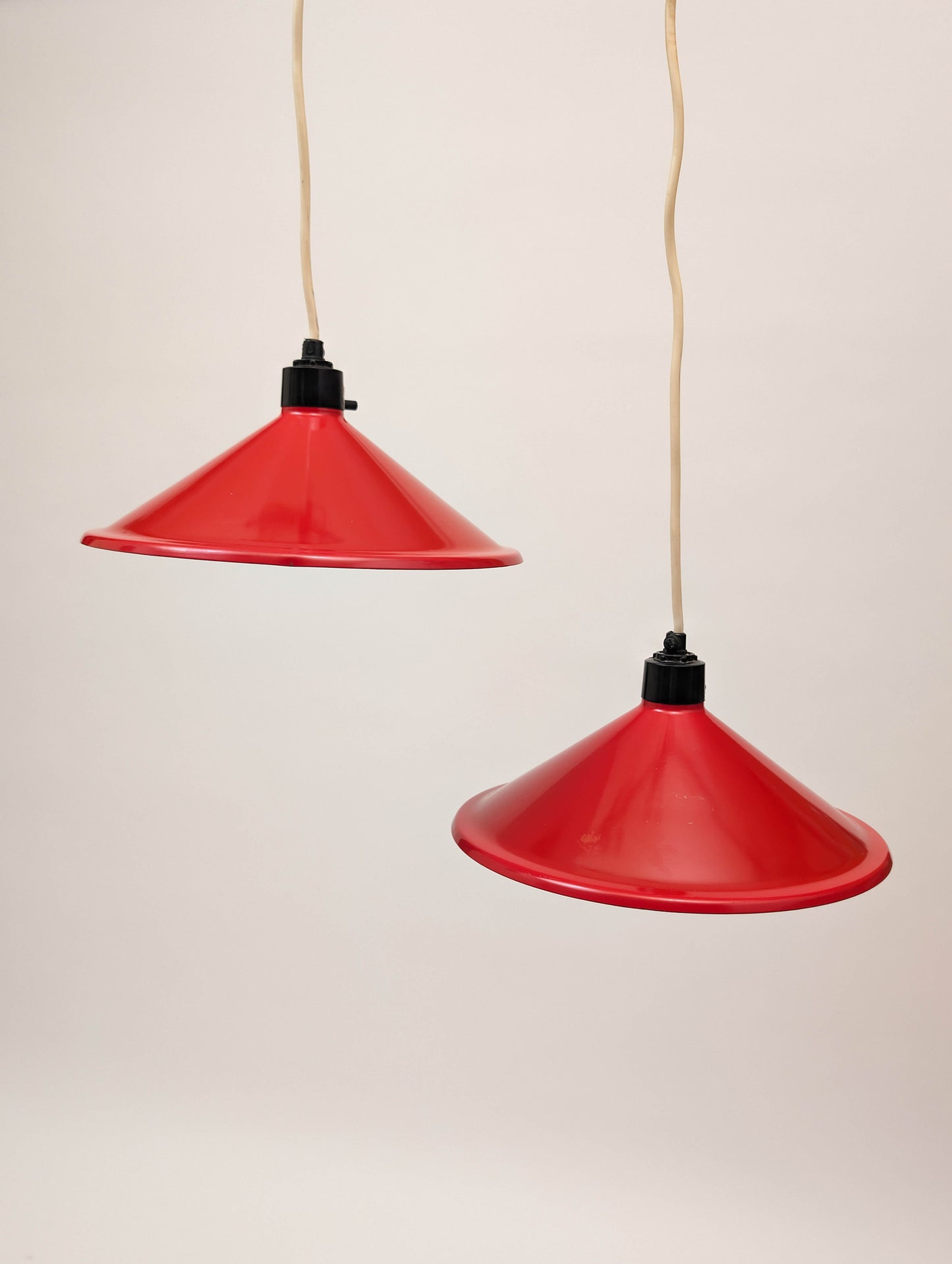 Pair of Red Hanging Mid Century Lamps