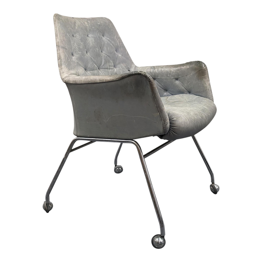 Mirja Dux Easy Chair Grey-Blue Colored Leather Cushions Scandinavian Modern 1970s