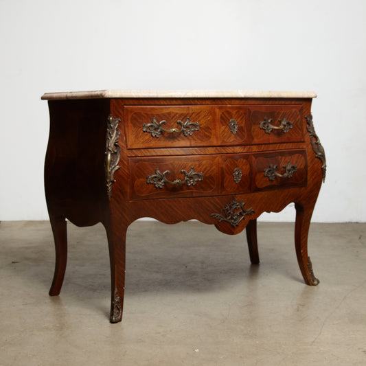 Rocco style rosewood commode with marble top ,France