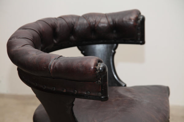 1920s English Oak and Leather Library Chair