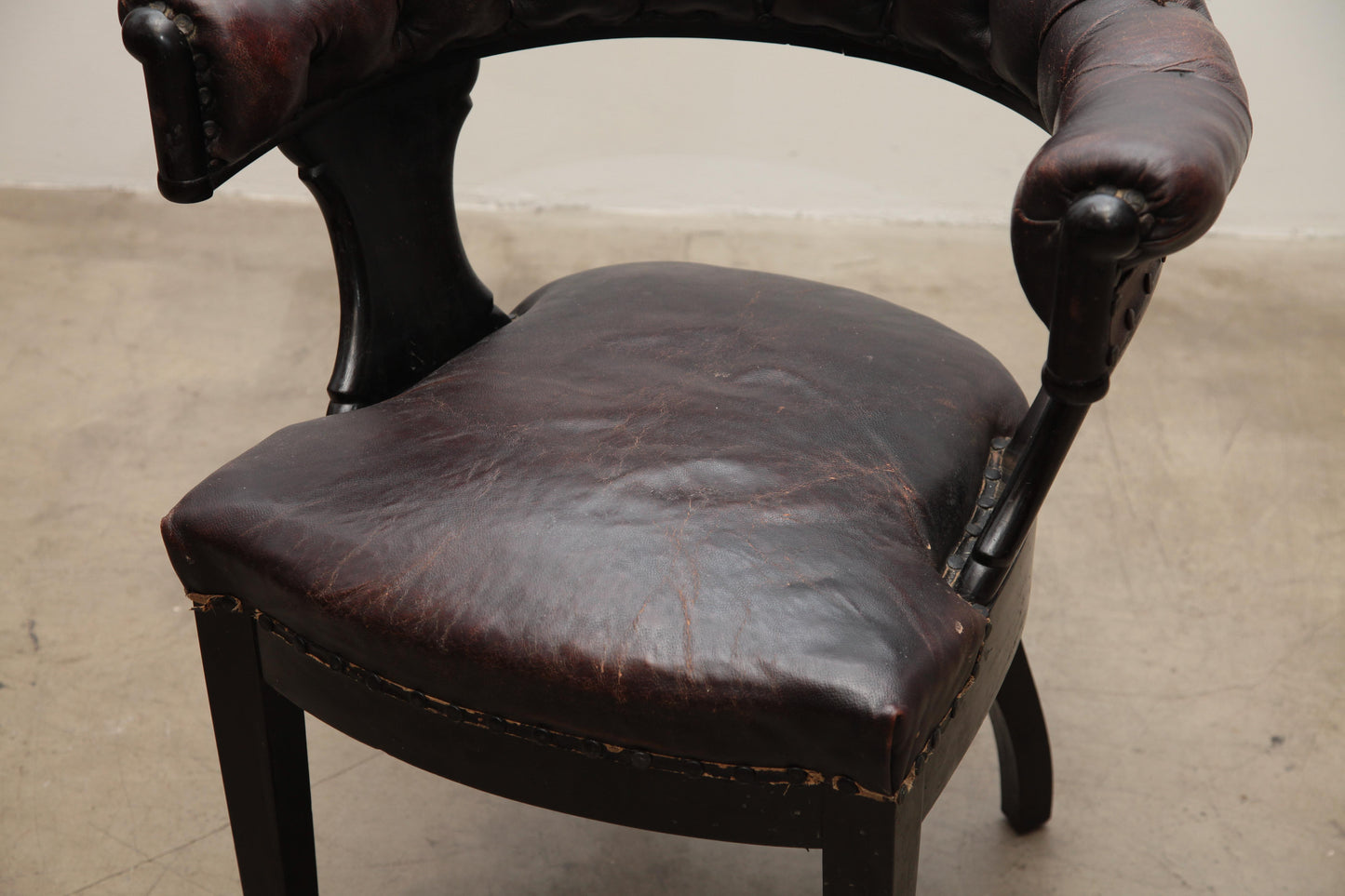 1920s English Oak and Leather Library Chair