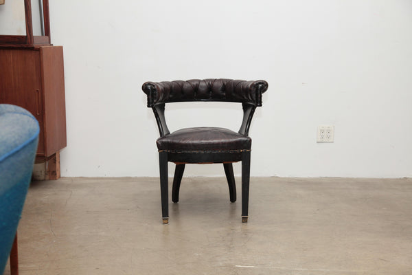 1920s English Oak and Leather Library Chair