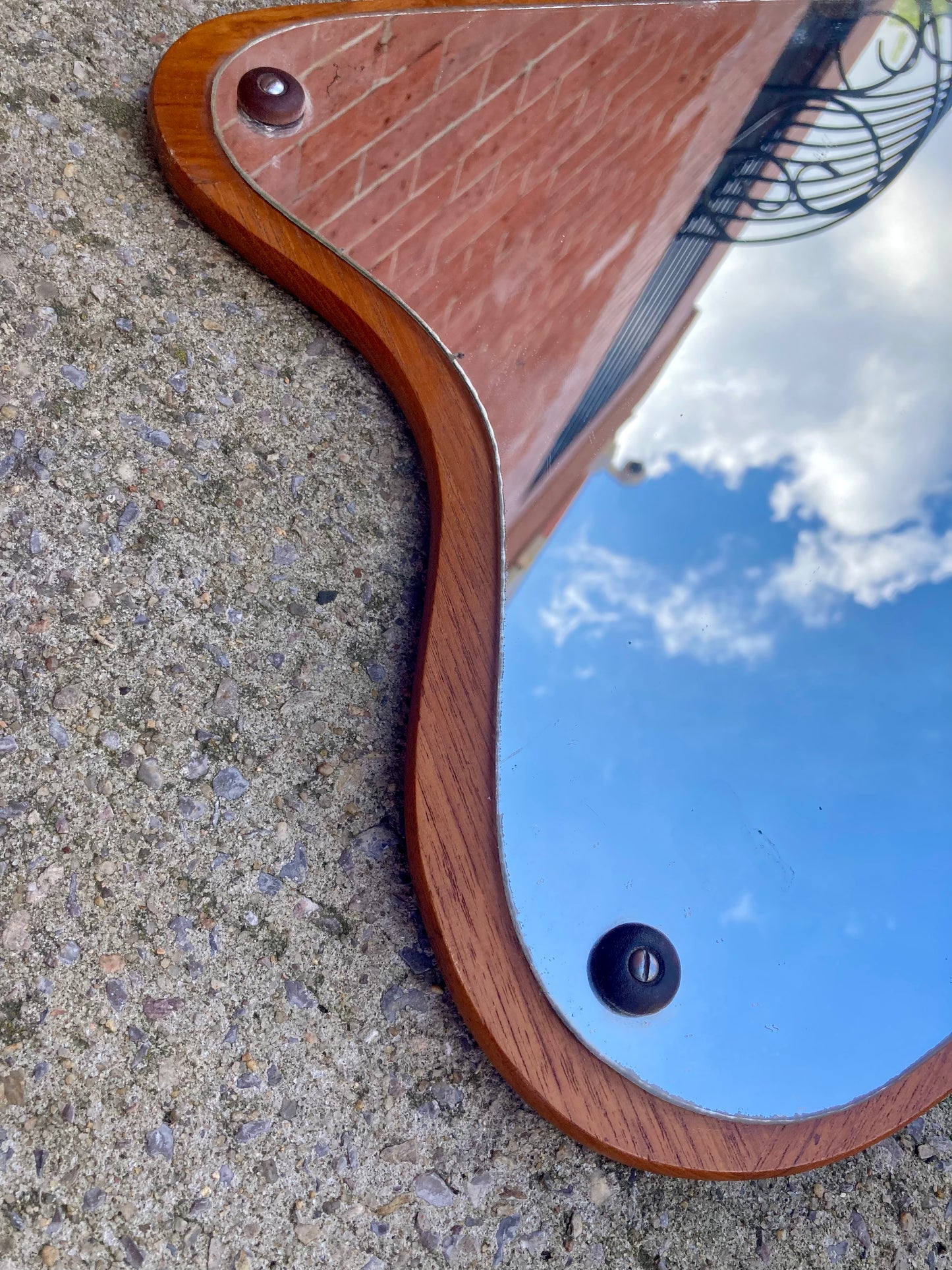 1960s Harp Shaped Mirror in Teak