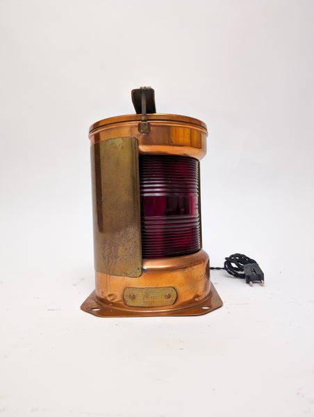 Pair of Port and Starboard Copper Ship's Navigational Lights, Midcentury