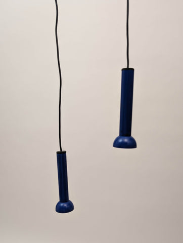 Pair of 1970s Hanging Blue Pendent Lamps by Lyfa