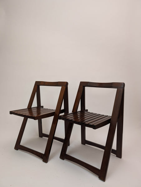 1966 Aldo Jacober Folding Chairs With Slat Seats- Set of 2