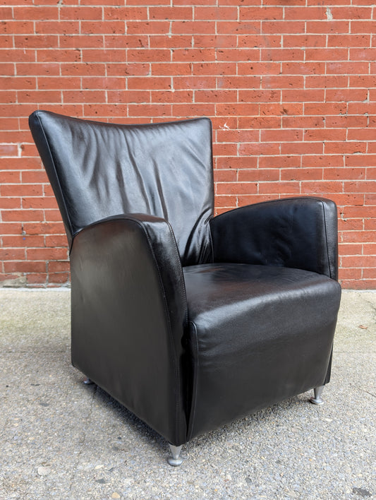 Dutch Black Leather Armchair