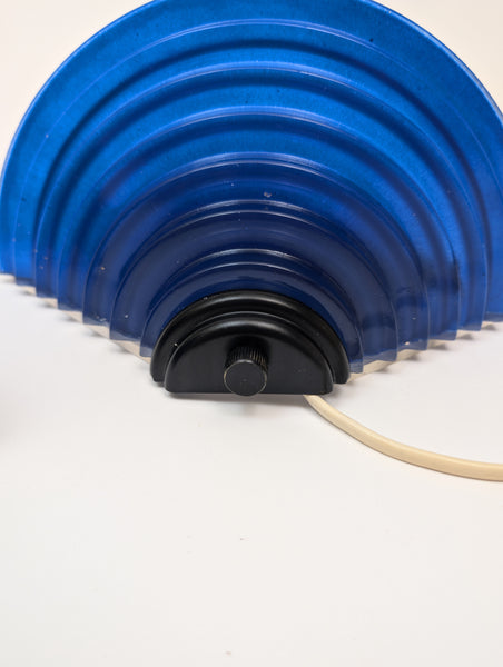 Pair of 80's Art Deco Inspired Sconces With Cobalt Blue Glass Shades