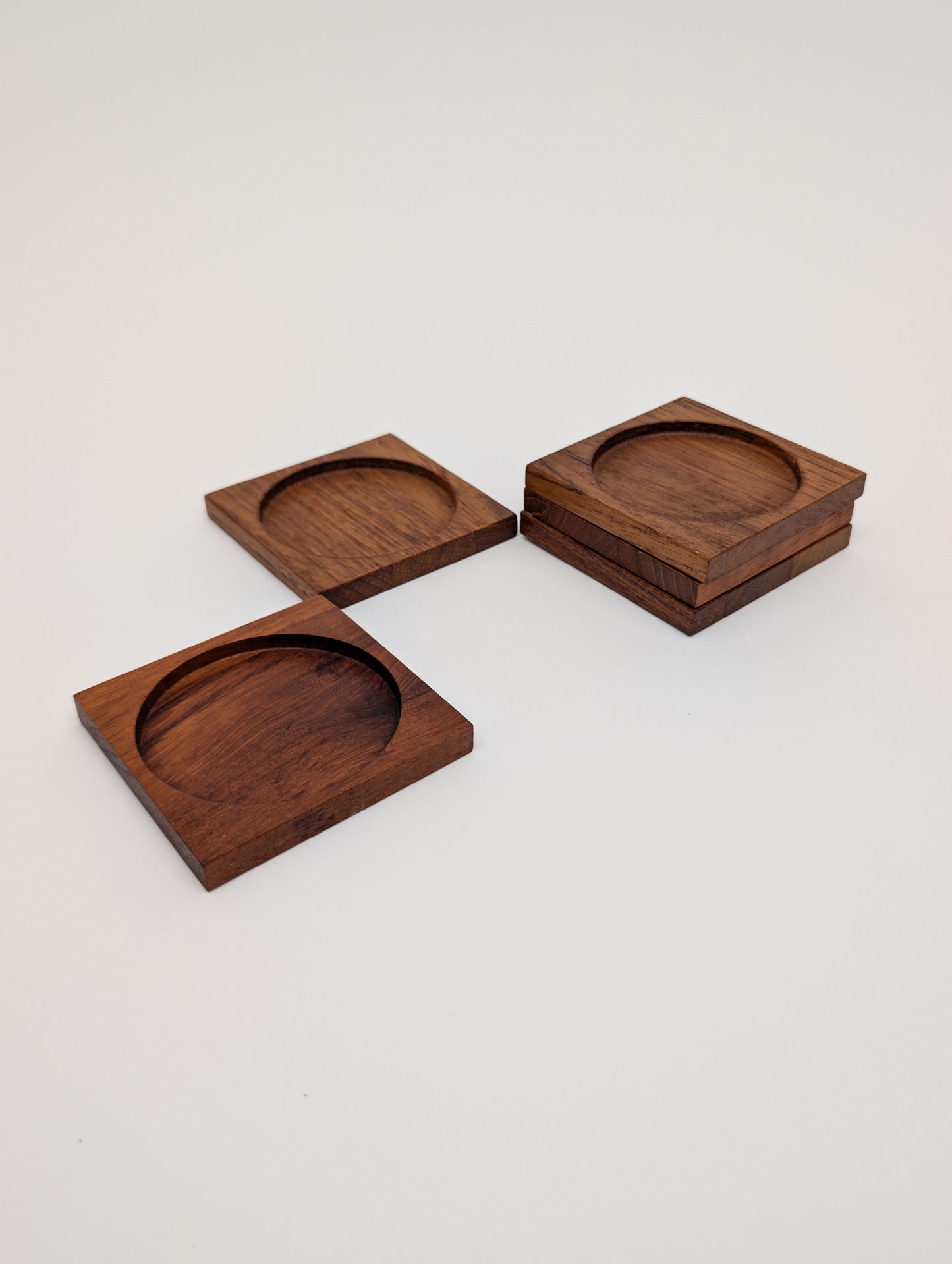 1960s Mid-Century Danish Modern Teak Coaster Set of 5