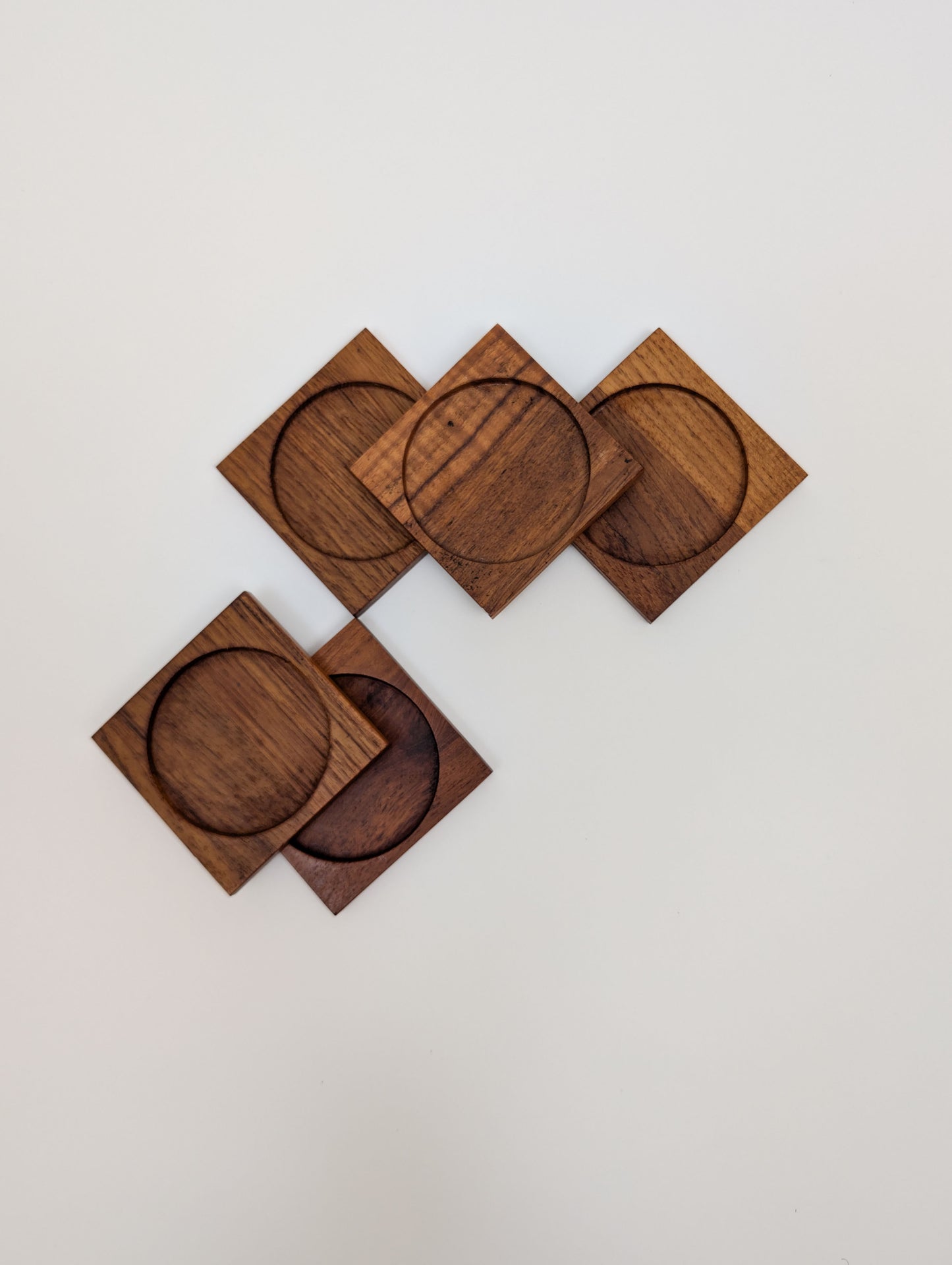 1960s Mid-Century Danish Modern Teak Coaster Set of 5