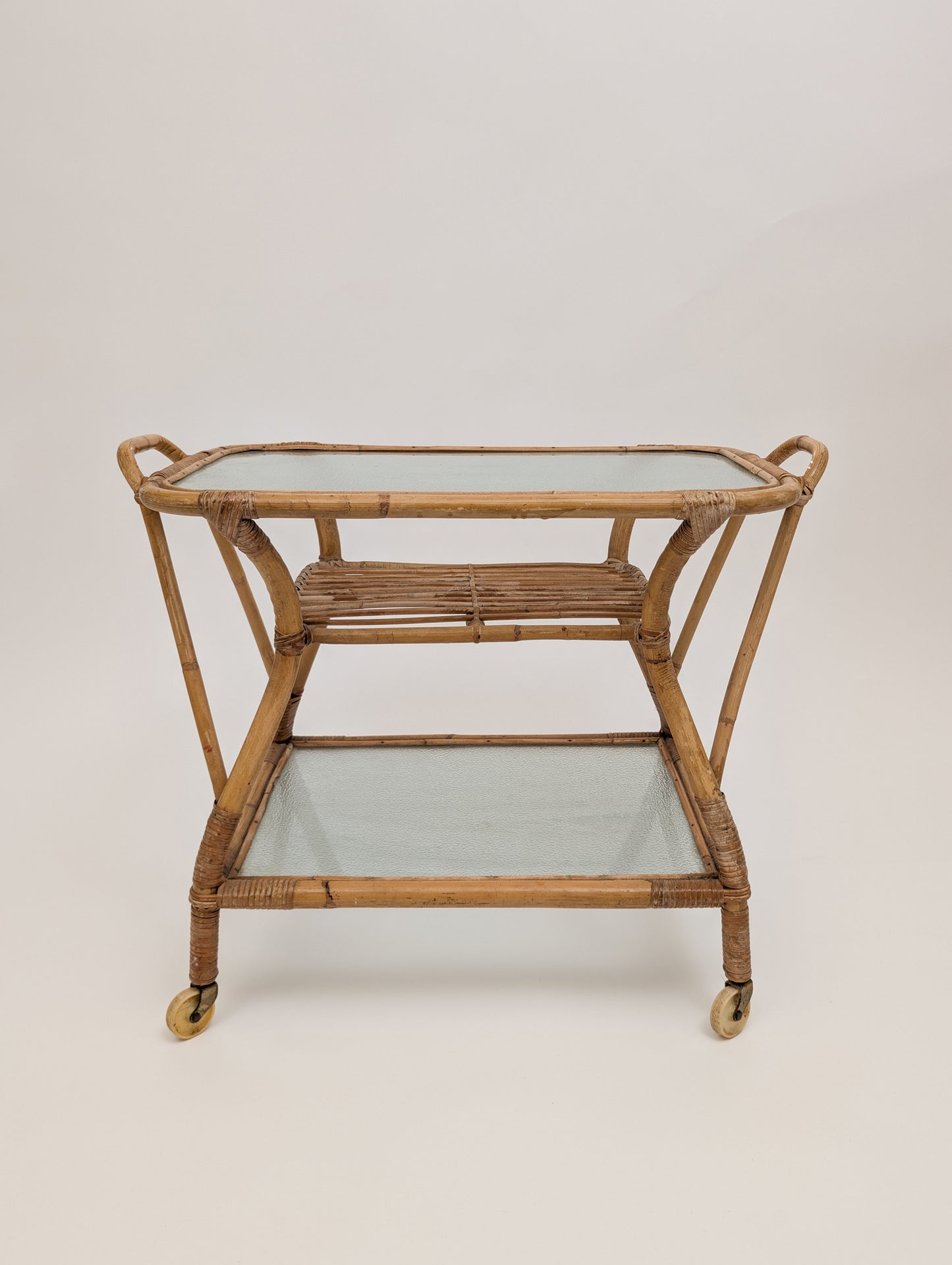 Vintage Bamboo Trolley and Serving Trolley, 1960s