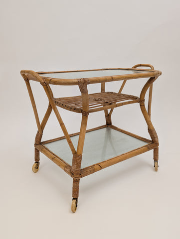 Vintage Bamboo Trolley and Serving Trolley, 1960s