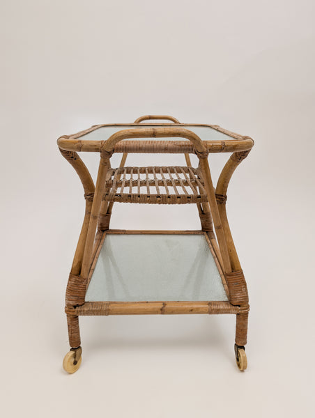 Vintage Bamboo Trolley and Serving Trolley, 1960s