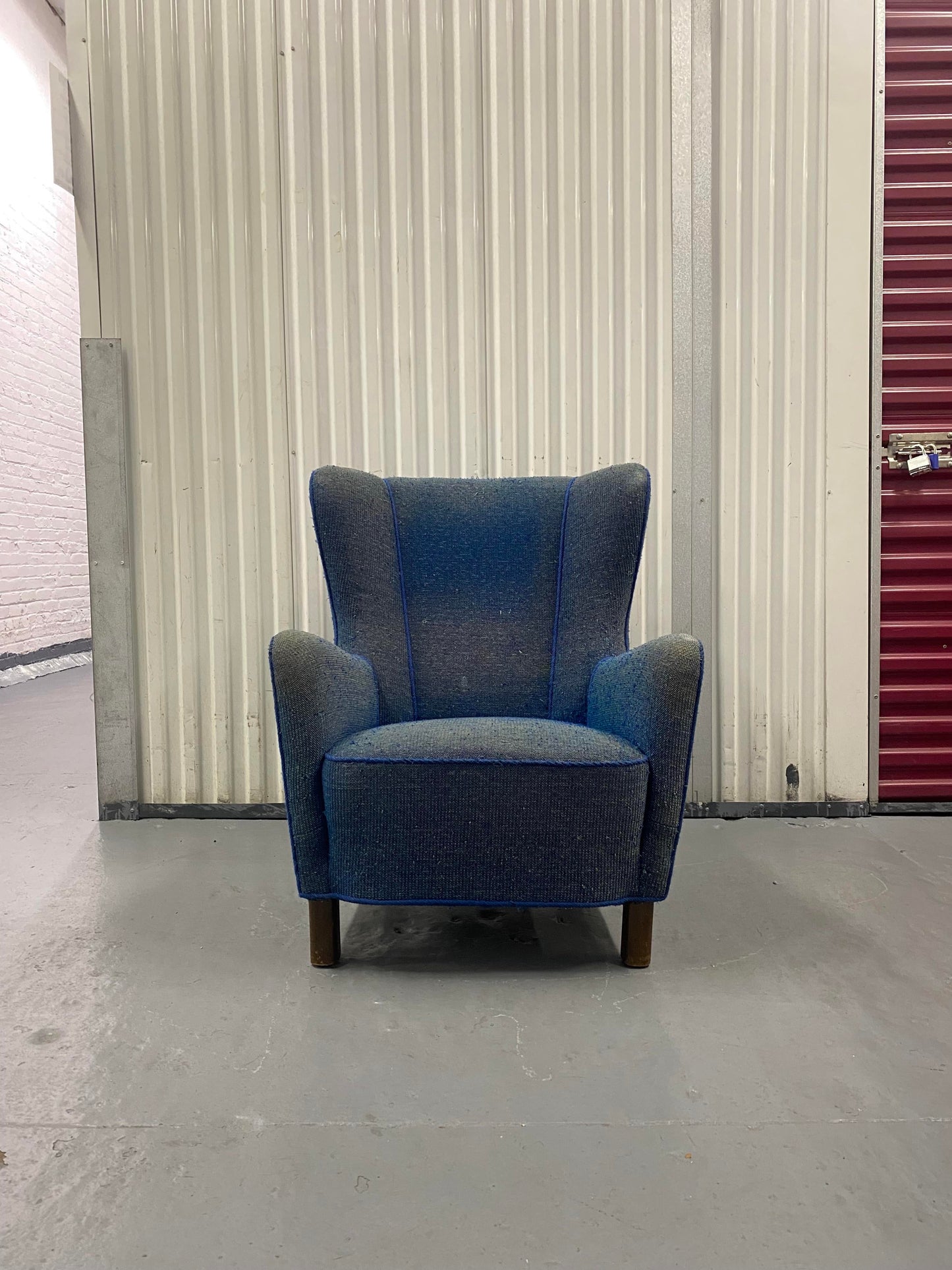 Danish Mid Century Arm Wingback Chair in Style of Fritz Hansen, Denmark, 1940s