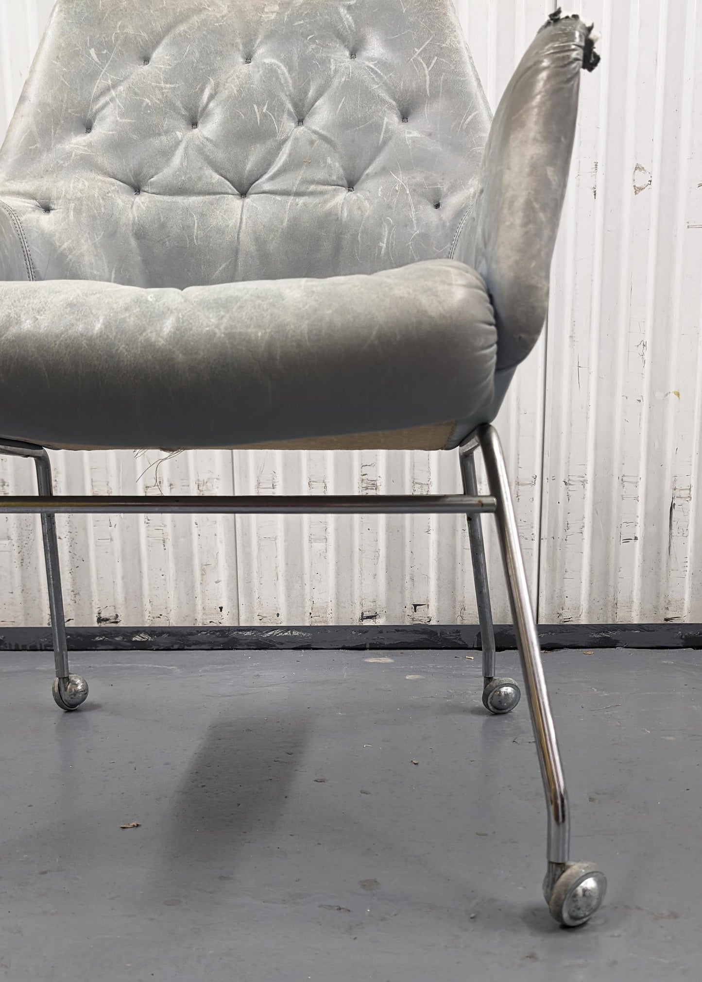 Mirja Dux Easy Chair Grey-Blue Colored Leather Cushions Scandinavian Modern 1970s