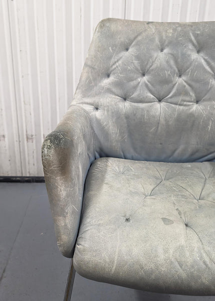 Mirja Dux Easy Chair Grey-Blue Colored Leather Cushions Scandinavian Modern 1970s