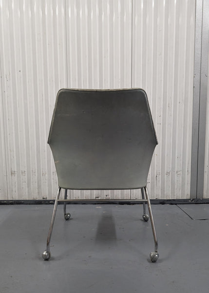 Mirja Dux Easy Chair Grey-Blue Colored Leather Cushions Scandinavian Modern 1970s