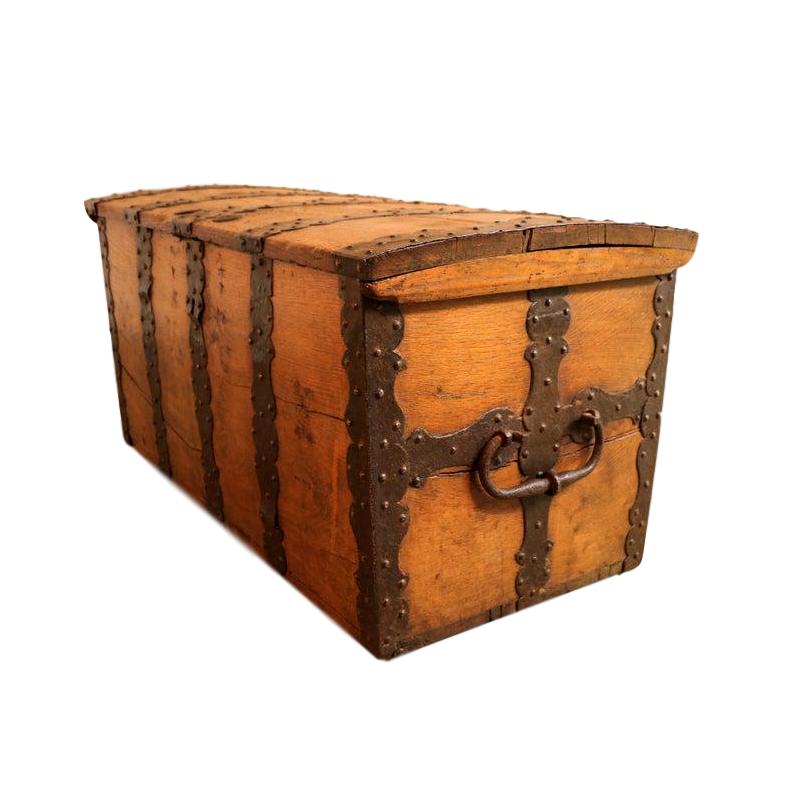 18th Century Oak and Wrought Iron Trunk