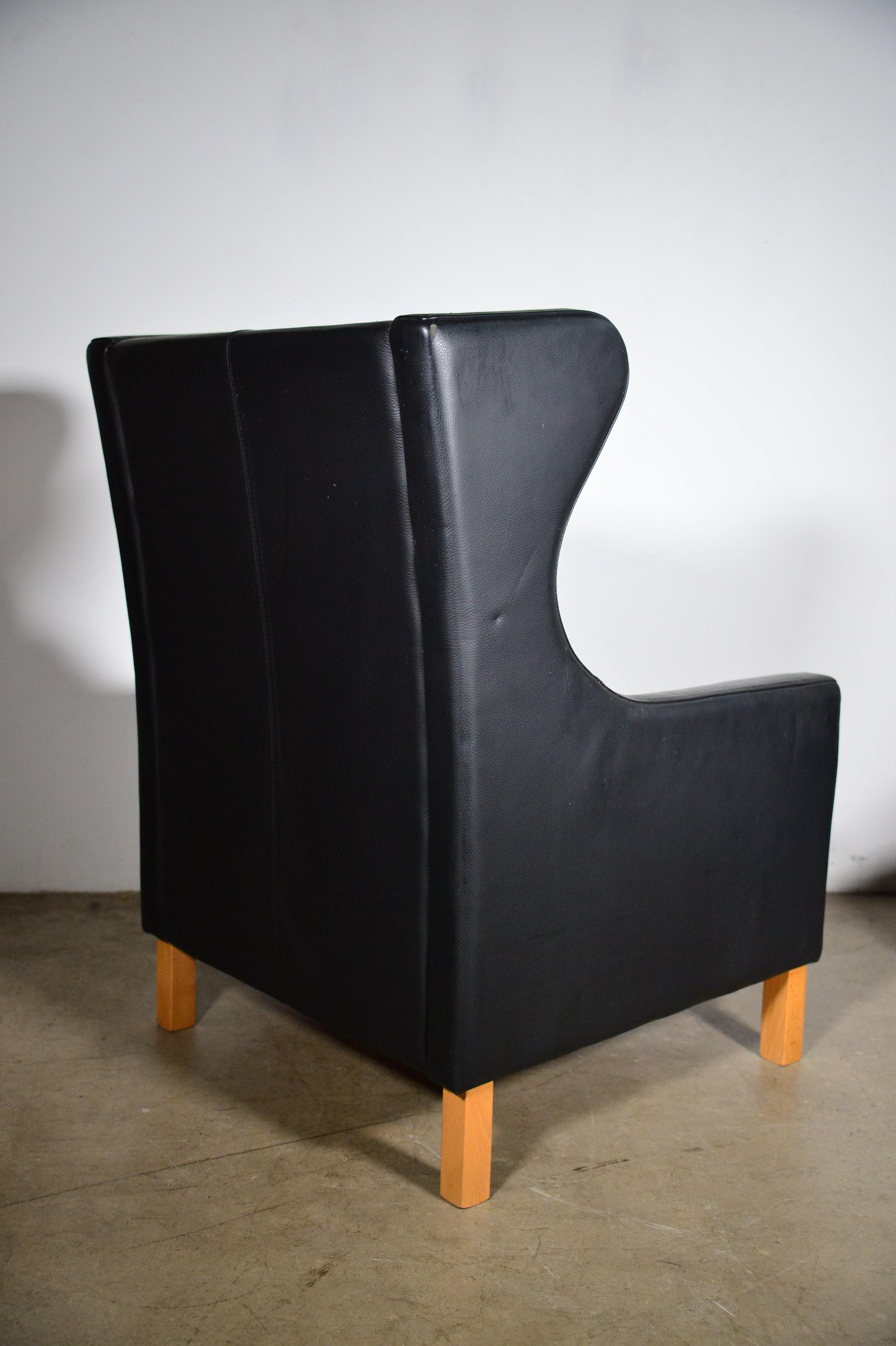 1960s Vintage Danish Borge Mogensen Style Black Leather Chair and Ottoman
