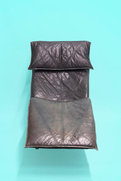 1970s Black Leather ‘Skye’ Chaise Longue by Tord Björklund, Sweden