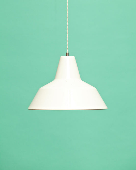 1970s Louis Poulsen Style White Enameled Pendant Lamp