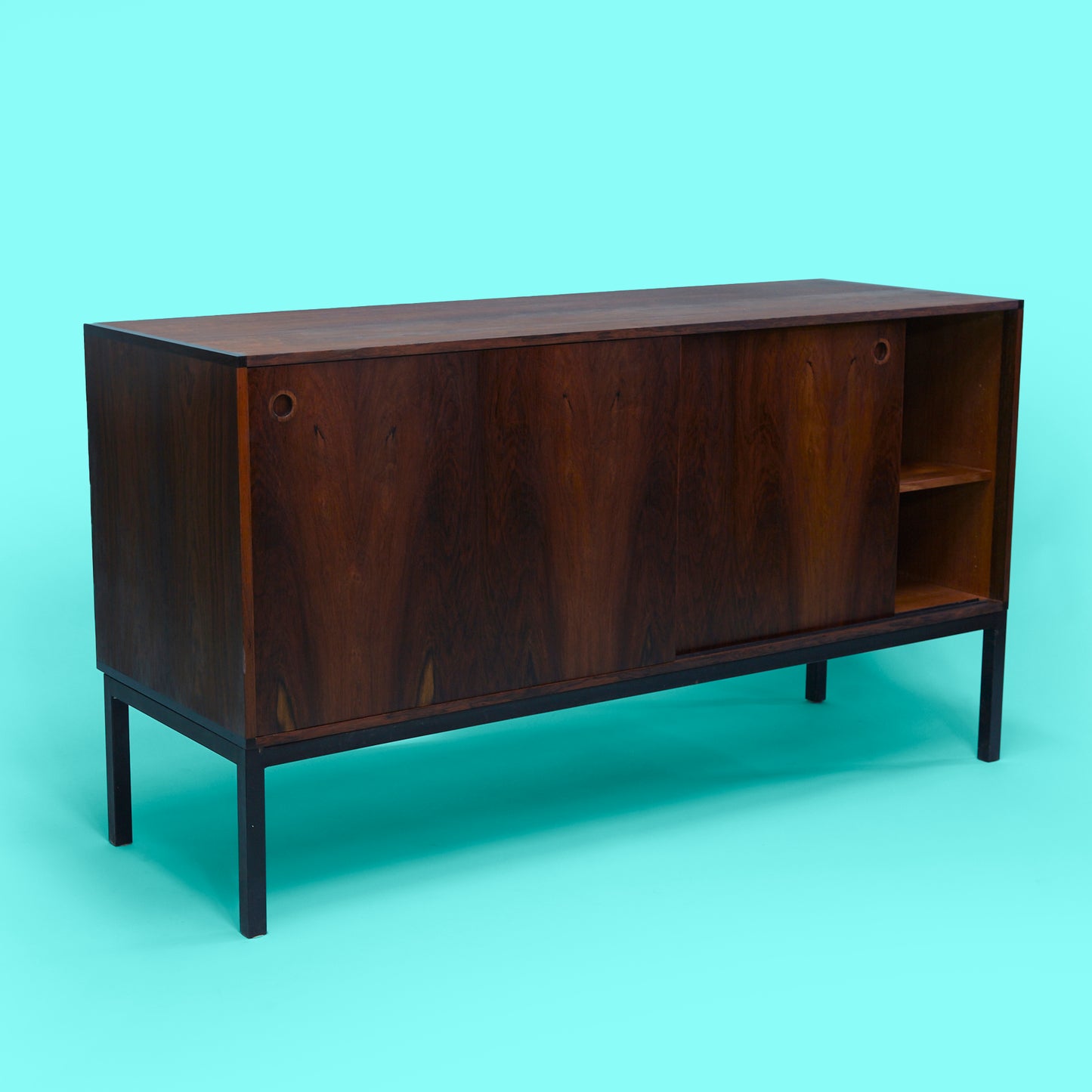 Midcentury Danish Modern Credenza or Cabinet in Rosewood with Black Legs