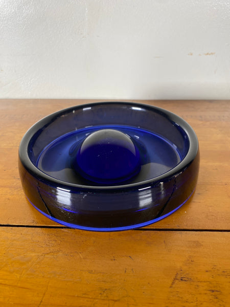 1955 Per Lütken for Holmegaard Smoky Blue Glass "Fried Egg" Ash Receiver