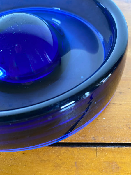 1955 Per Lütken for Holmegaard Smoky Blue Glass "Fried Egg" Ash Receiver