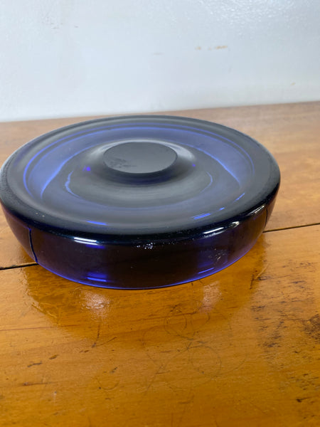 1955 Per Lütken for Holmegaard Smoky Blue Glass "Fried Egg" Ash Receiver