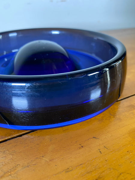 1955 Per Lütken for Holmegaard Smoky Blue Glass "Fried Egg" Ash Receiver