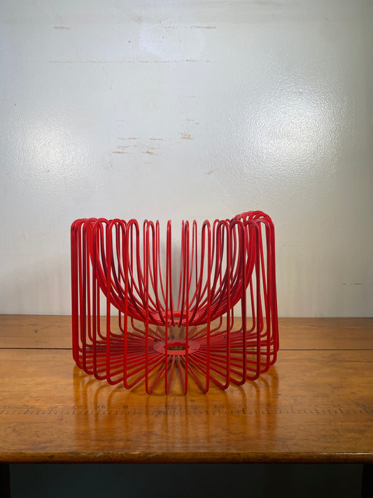 Vintage Ehlén Johansson for Ikea, series Trådig, red wire metal fruit bowl, fruit basket