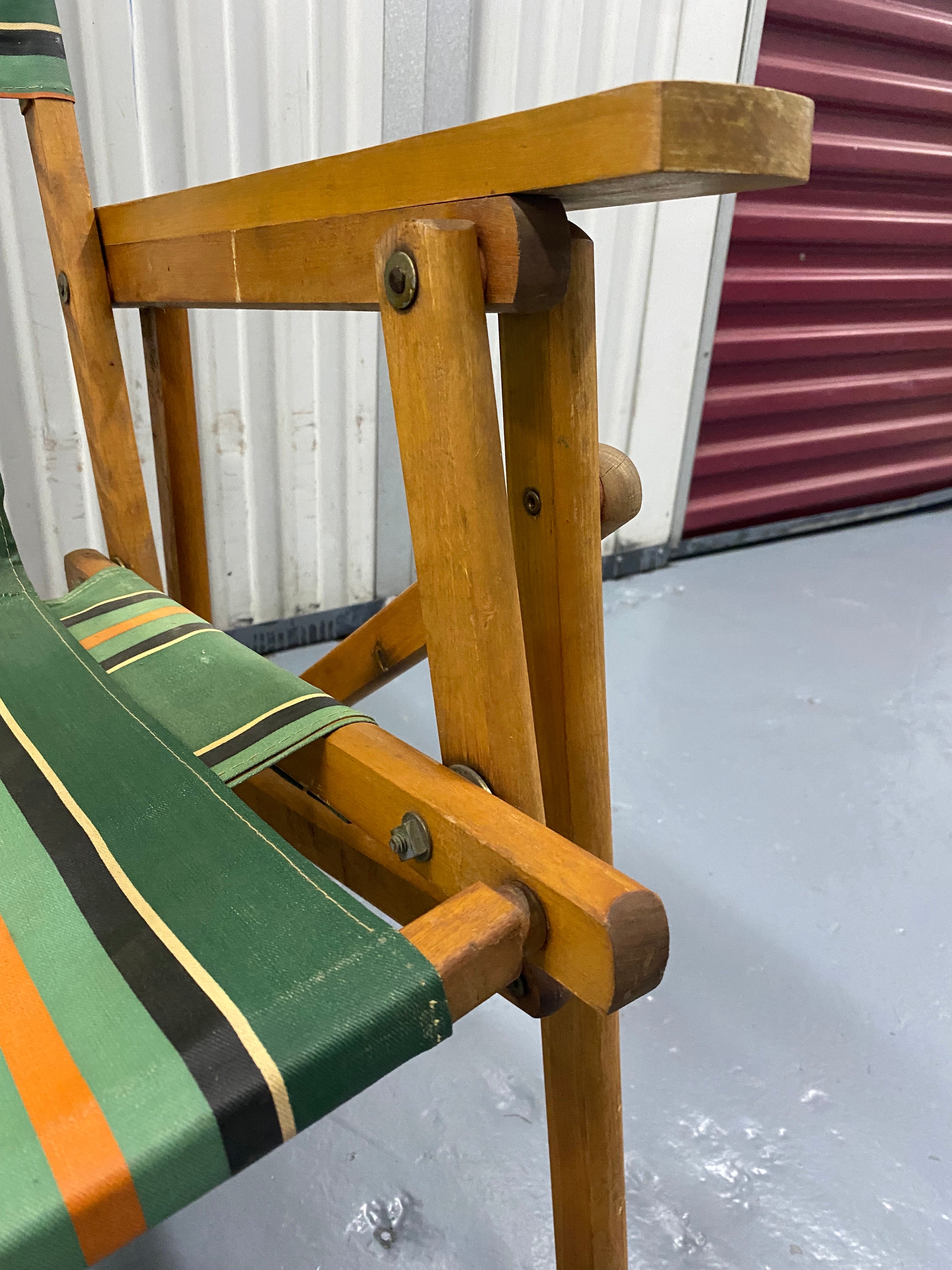 Vintage Striped Deck Folding Chair Tiger Oak Brooklyn