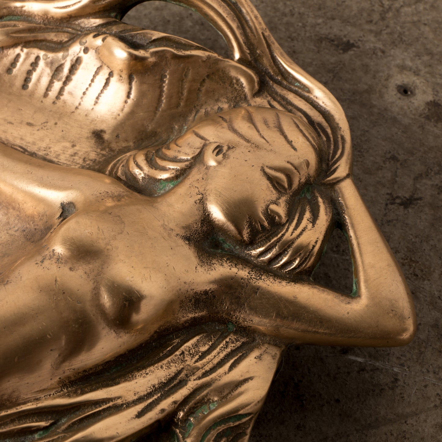 Cast Brass Art Nouveau Sea Nymph or Mermaid Female Figural Dish
