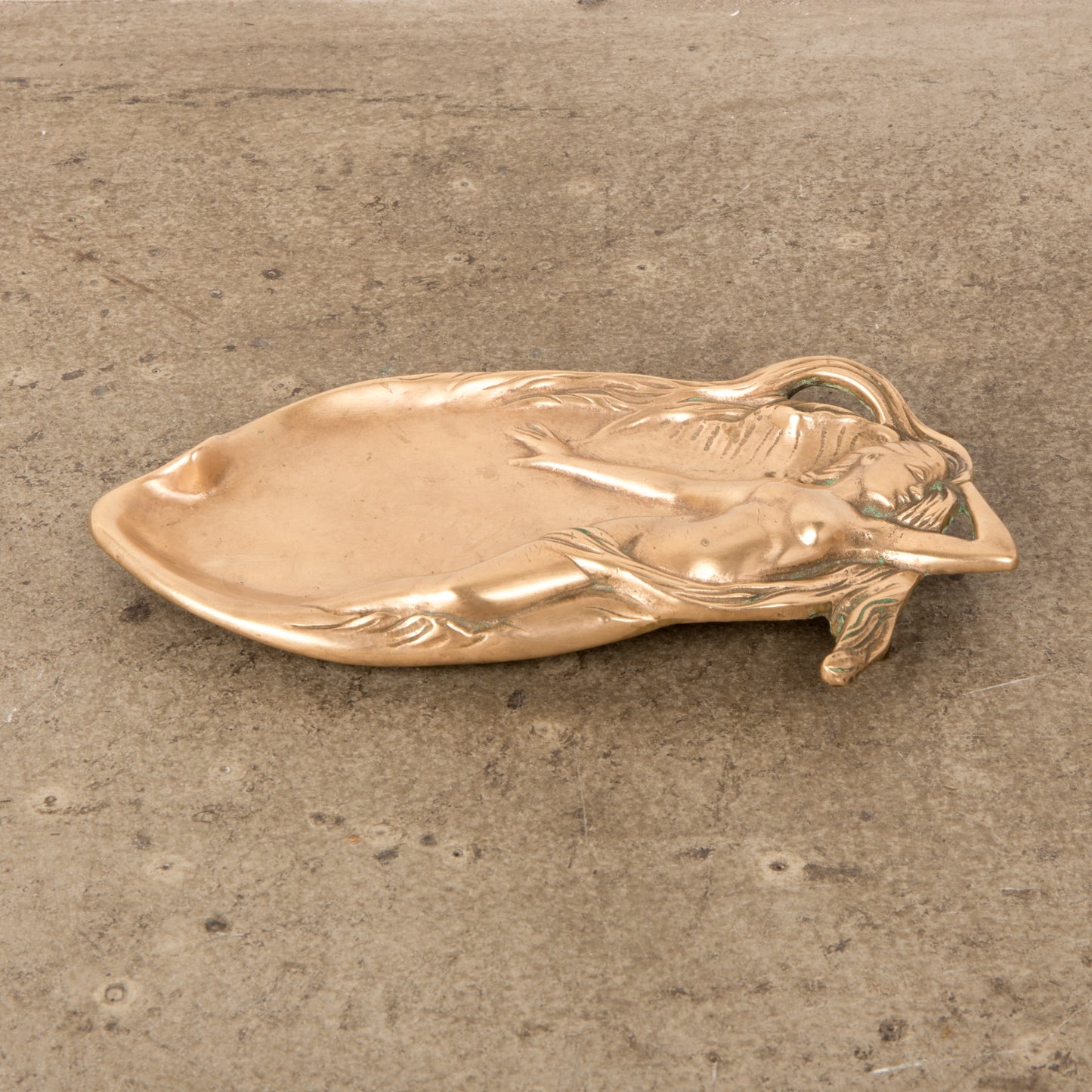 Cast Brass Art Nouveau Sea Nymph or Mermaid Female Figural Dish