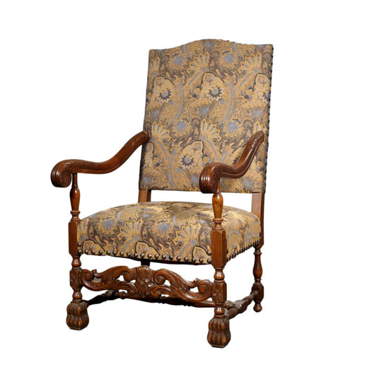 Danish Oak Wood Arm Chair in the Style of Louis XIV