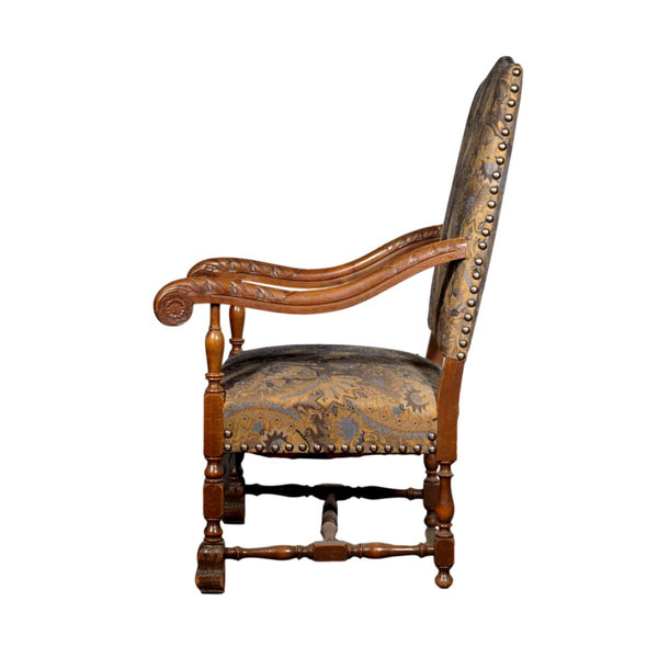 Danish Oak Wood Arm Chair in the Style of Louis XIV
