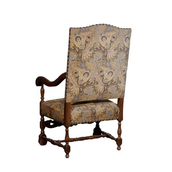 Danish Oak Wood Arm Chair in the Style of Louis XIV