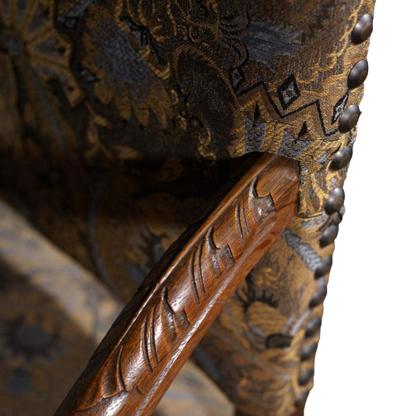Danish Oak Wood Arm Chair in the Style of Louis XIV