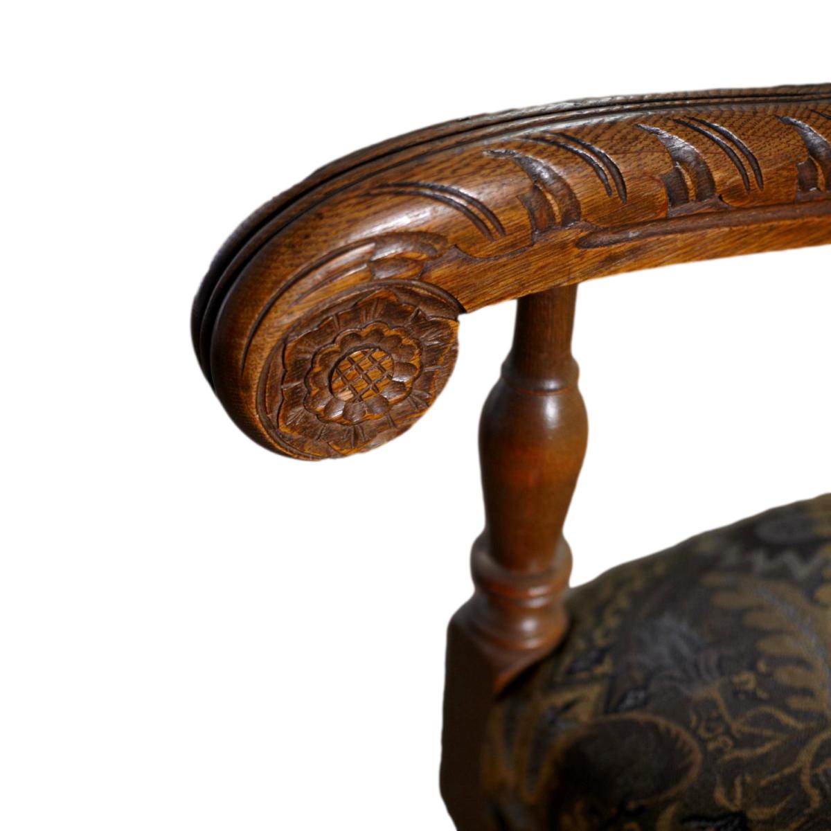 Danish Oak Wood Arm Chair in the Style of Louis XIV