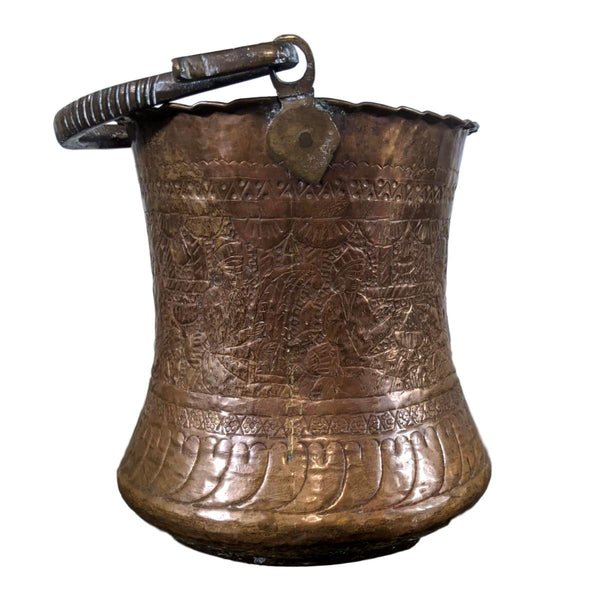 Large Safavid Etched Copper Bucket, Persia, 18th Century