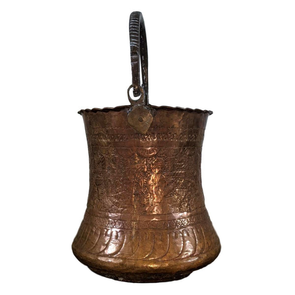 Large Safavid Etched Copper Bucket, Persia, 18th Century