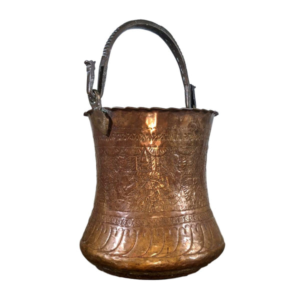 Large Safavid Etched Copper Bucket, Persia, 18th Century