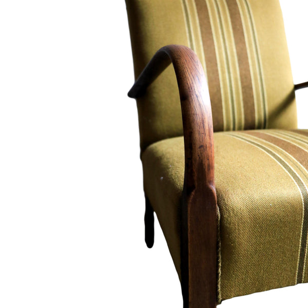 Swedish Art Deco Arm Chair Olive Striped 1940s