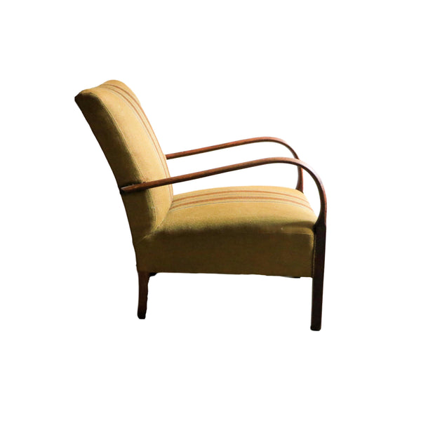 Swedish Art Deco Arm Chair Olive Striped 1940s