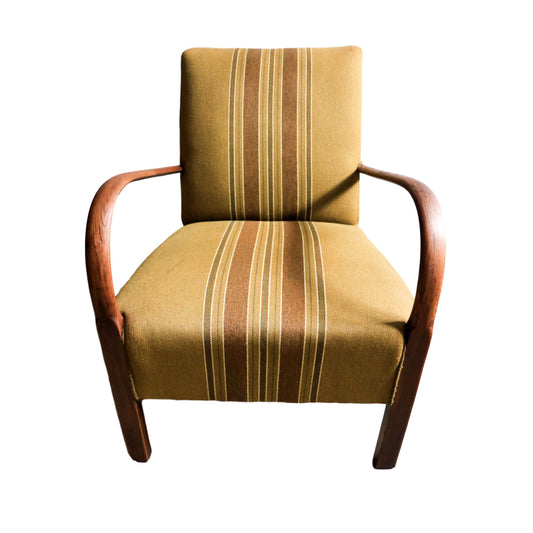 Swedish Art Deco Arm Chair Olive Striped 1940s