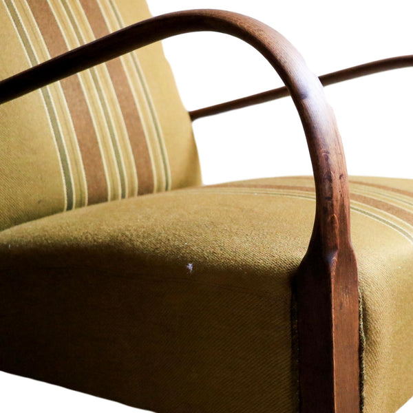 Swedish Art Deco Arm Chair Olive Striped 1940s
