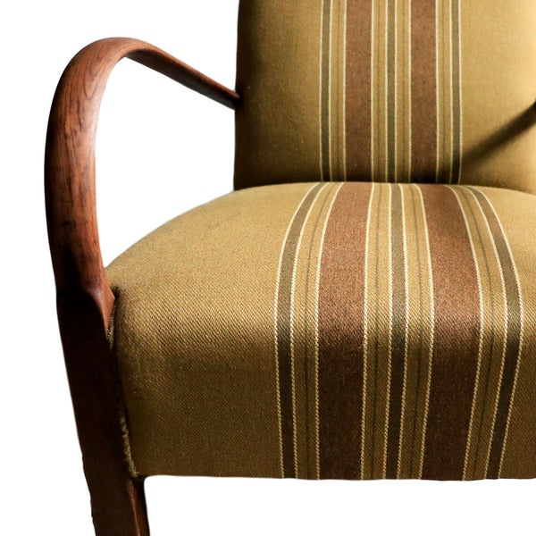 Swedish Art Deco Arm Chair Olive Striped 1940s