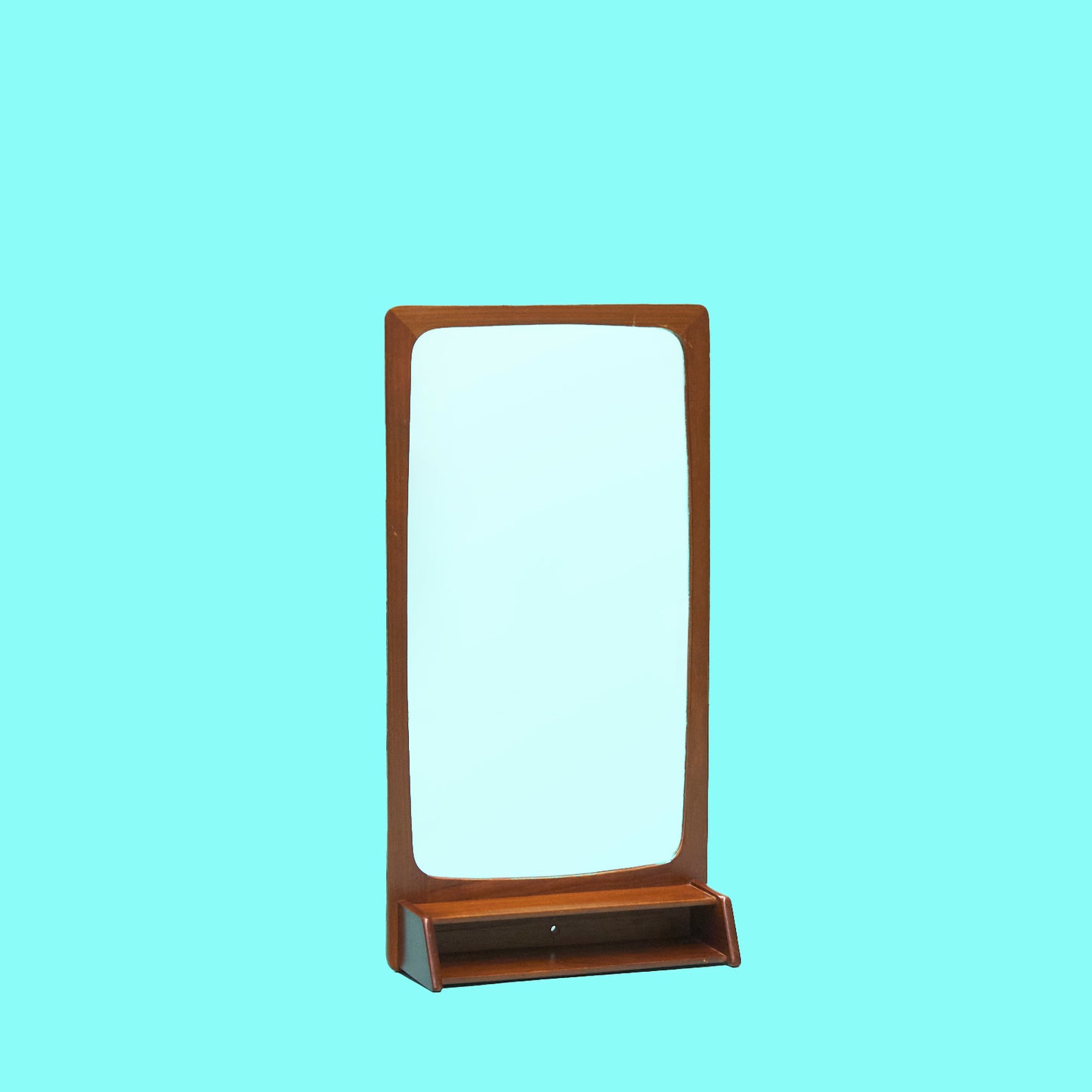 Danish Mid-Century Mirror with Teak Shelf