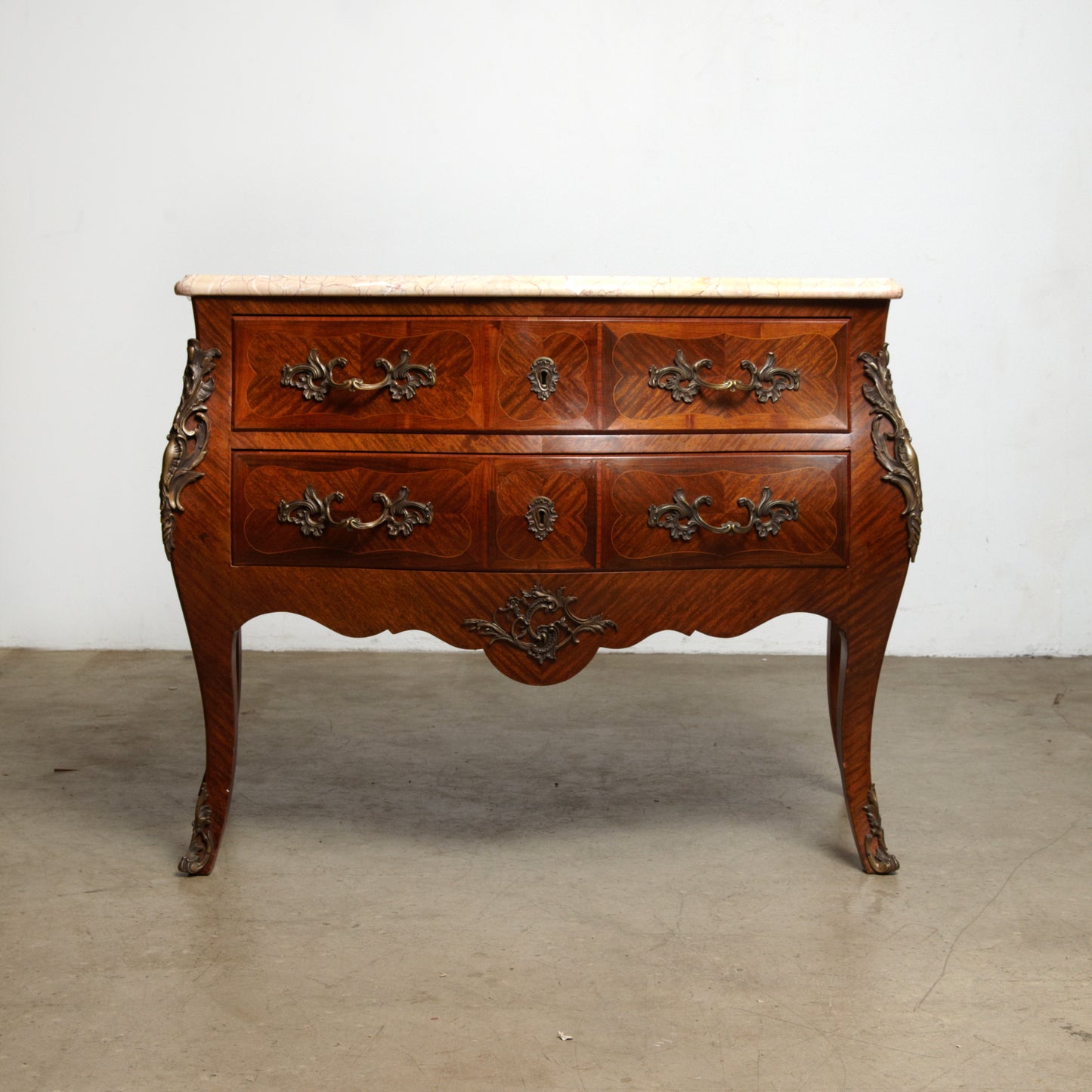 Rocco style rosewood commode with marble top ,France