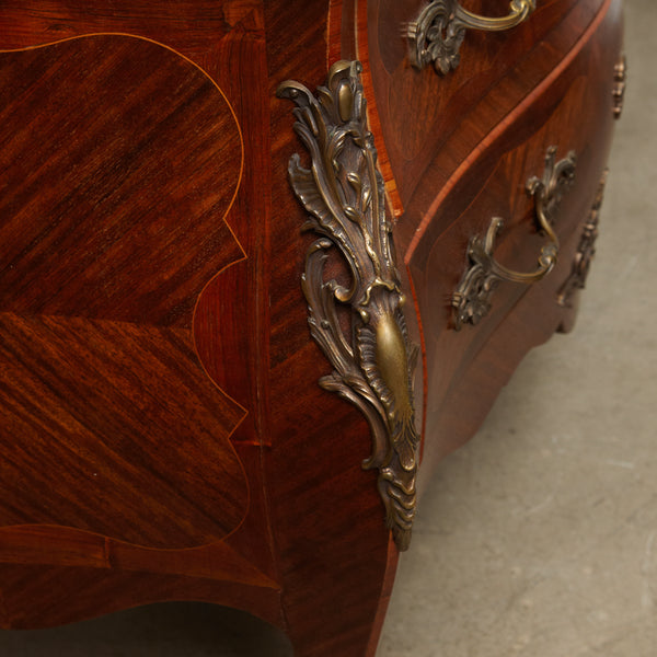 Rocco style rosewood commode with marble top ,France